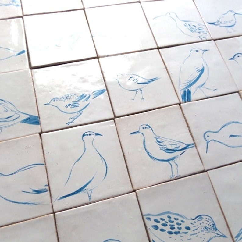 Tiles Blue Birds Etsy