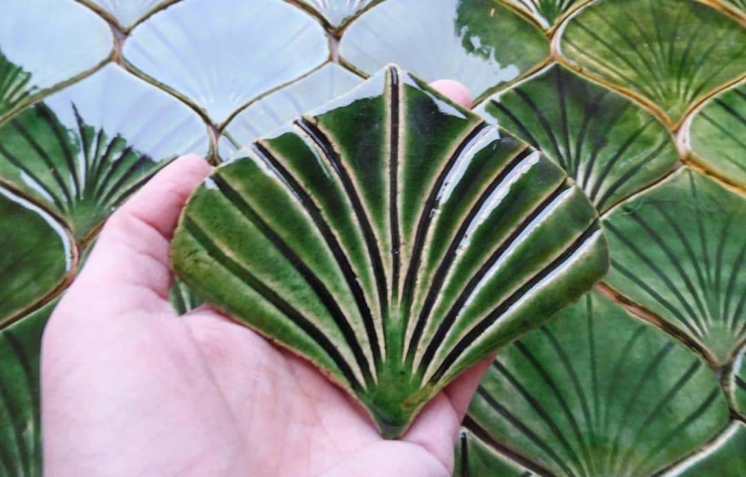 JAPANESE GREEN FAN Tiles - Etsy