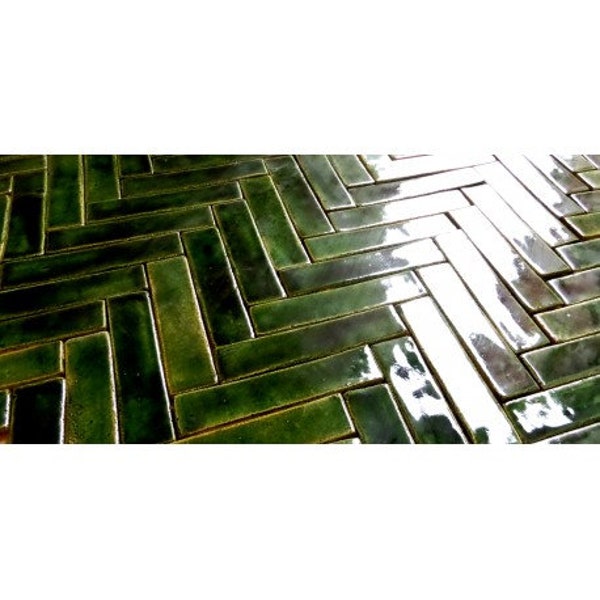 Tiles, mosaic - green herringbone