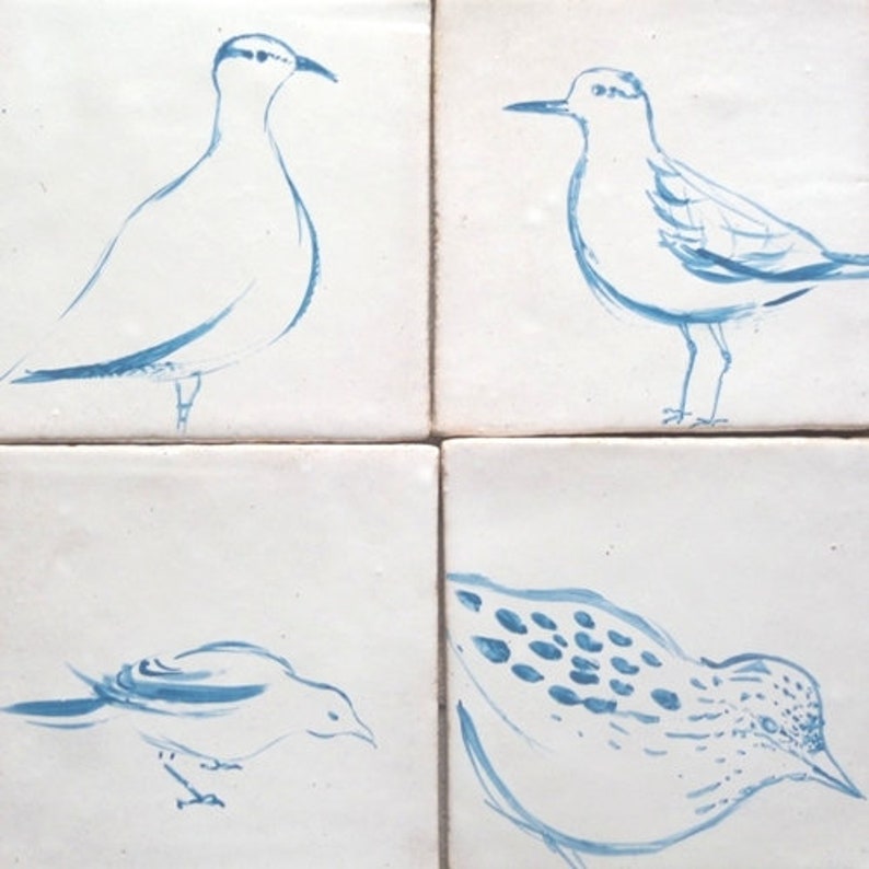Tiles Blue Birds Etsy