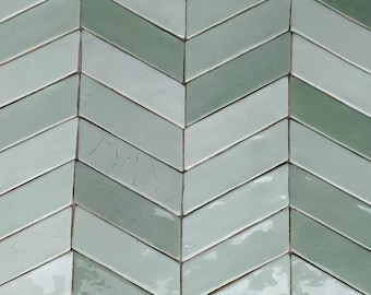 Pistachio herringbone tiles