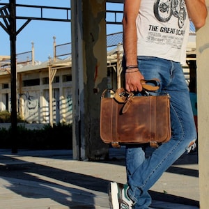 Briefcase Handmade Leather Bag for Laptop 16&quot;, Satchel leather office bag, vintage style attache case handmade in Greece