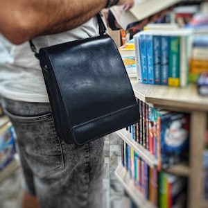 Leather Bag for Men&#39;s/ Handmade crossbody bag/ Vertical Shoulder Bag/ Messenger Bag/ ipad leather purse, Handmade in Greece,