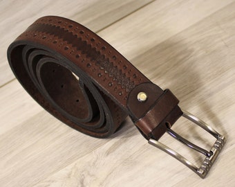 Genuine leather belt brown design, Full Grain Leather Belt, handmade in Greece