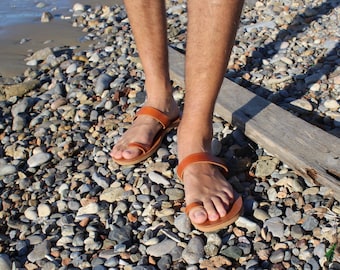 Toe Ring Sandals for men, Greek style flat sandals, leather summer sandals, handmade in Greece, slides sandals, barefoot sandals, slingback