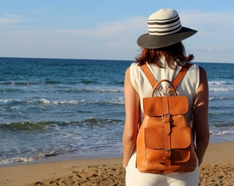 Mochila de cuero, Mochila de cuero hecha a mano, mochila para portátil de 16", hecha a mano en Grecia, Mochila grande tamaño