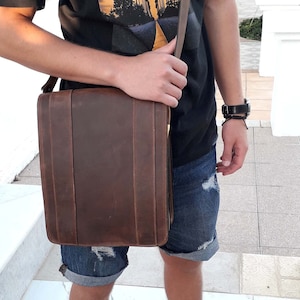Sac bandoulière en cuir pour homme, sac messager, sac de bureau, porte-documents pour homme, sac bandoulière vertical, sac fait main en Grèce