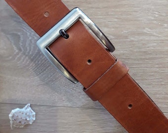 Classic Men's Leather Belt, Tan Casual bridle leather belt, traditional buckle, amish tanned leather belt, handmade in Greece