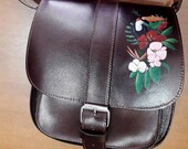 Hand Painted leather Cross Body Bag, toucan, Leather satchel, Shoulder bag, Elegant leather bag, Leather saddle bag, Handcrafted leather bag