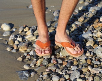 Men's Flip Flop leather sandals handmade from Greece, classic summer sandals, leather slides sandals, flat sandals, quality & comfortable
