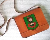 Hand Painted Courier Leather Bag, Cross Body Leather women 39 s bag, Messenger bag, shoulder bag, College bag, Ipad Purse, Handmade in Greece