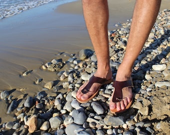 Sandalias de cuero con correa en T para hombre, hechas a mano en Grecia, sandalias de verano, sandalias de cuero de calidad, sandalias chanclas