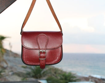 Small Cross Body leather purse, small boho bag, handmade in Greece