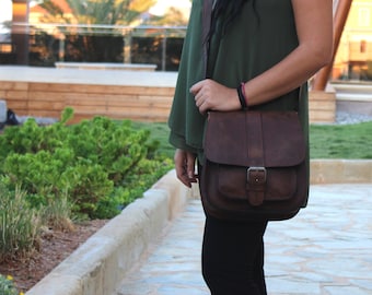 Bolso bandolera para mujer, Bolso de piel, Bolso de hombro, Bolso de piel hecho a mano, Bolso de piel elegante, Bolso de piel tipo sillín, Hecho en Grecia