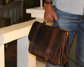 Mens leather laptop briefcase, Messenger and Office Bag for Mens, Handmade in Greece