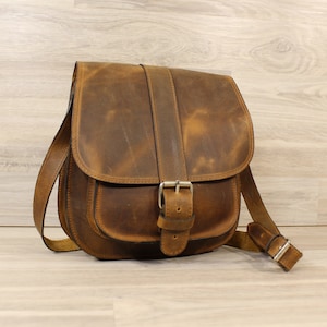 Handmade Crossbody Leather Satchel for women, Shoulder Leather Saddle Bag, handmade in Greece