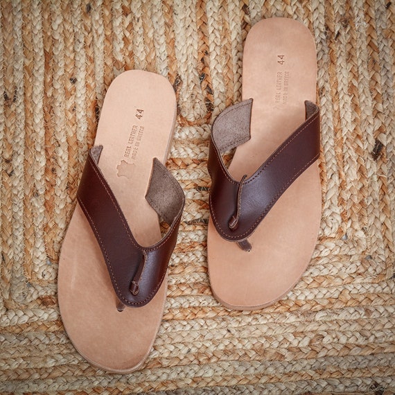 Flip Flop Leather Sandals for Men, Handmade From Greece 