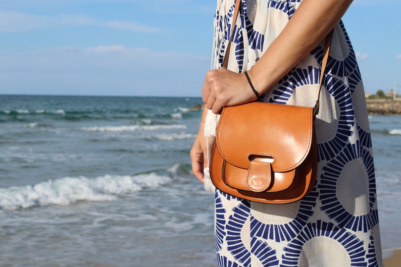 Crossbody or shoulder leather bag for women Leather saddle bag Handmade in Greece