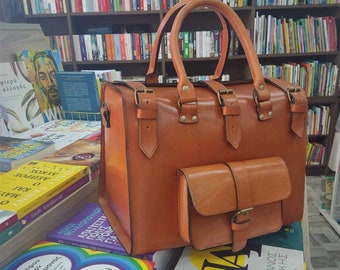 Leather Travel Bag, Full Grain Leather Suitcase, Luggage Bag, Weekender Bag Duffel Bag, Handmade in Greece