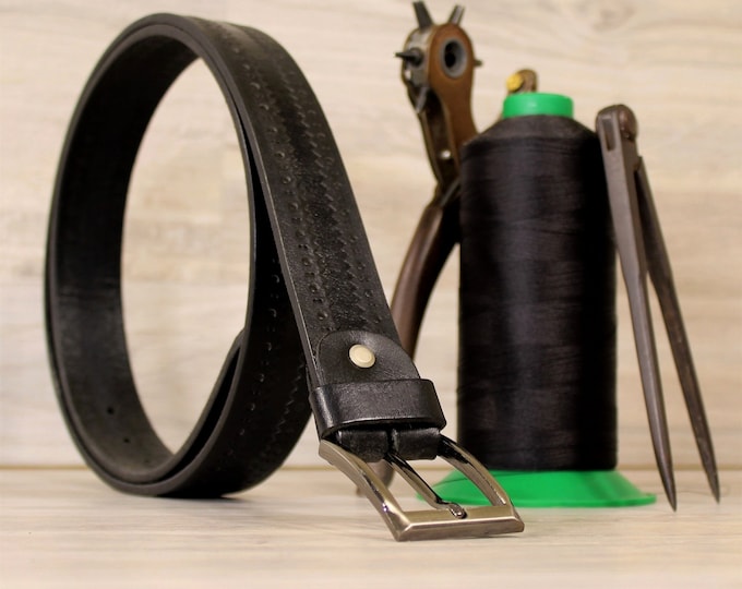 Full Grain Leather Belt, Design leather belt, Black bridle leather belt, handmade in Greece