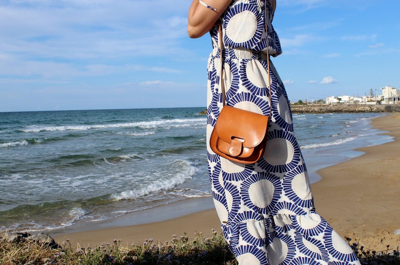 Crossbody or shoulder leather bag for women Leather saddle bag Handmade in Greece