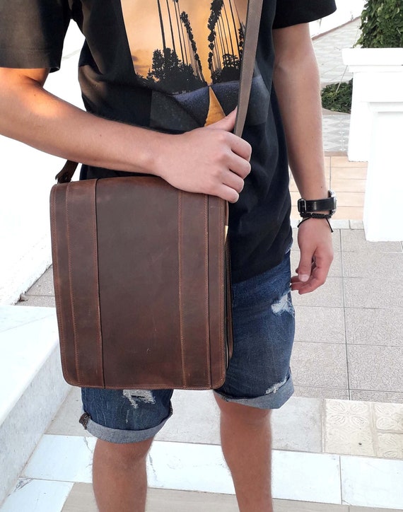 Men s Cross Body Leather Bag Messenger Bag Office Bag Mens Briefcase Vertical Shoulder Bag Handmade Bag in Greece Etsy Canada