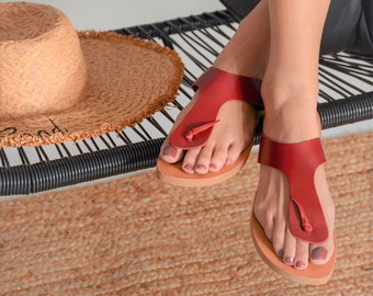 T-strap leather sandals, flat sandals handmade in Greece, summer slides sandals, quality leather sandals, flip flop sandals