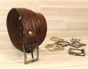 Brown casual bridle leather belt, Full Grain Leather Belt, amish with traditional buckle, handmade in Greece
