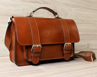 Men's messenger handmade leather bag for laptop, Small Briefcase Bag, Classic Satchel, Vintage Leather Portfolio, Office Bag, Attache case