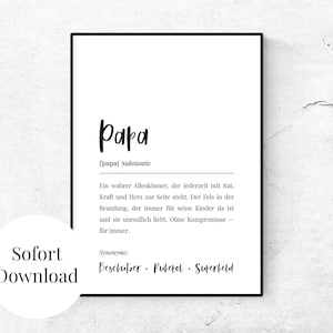 Cartão imprimível do cartaz Definição do "pai" | Cartão de impressão artística para imprimir você mesmo, presente para o dia dos pais, presente para aniversário, faça você mesmo