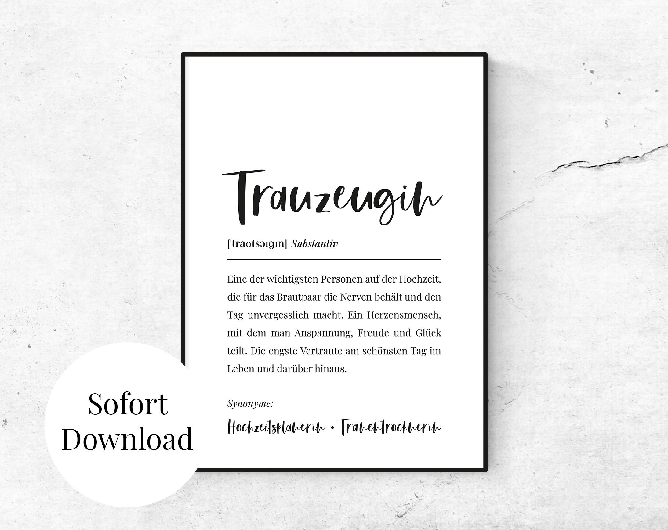 Printable Poster Karte "Trauzeugin" Definition Bild zum Ausdrucken