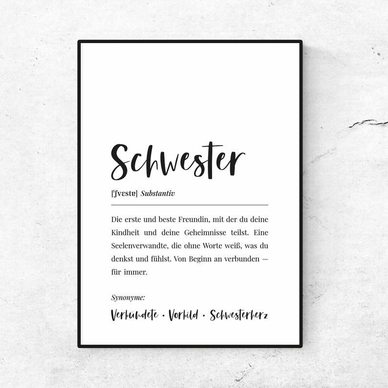 Printable Poster Karte Schwester Definition Art - Etsy Schweiz
