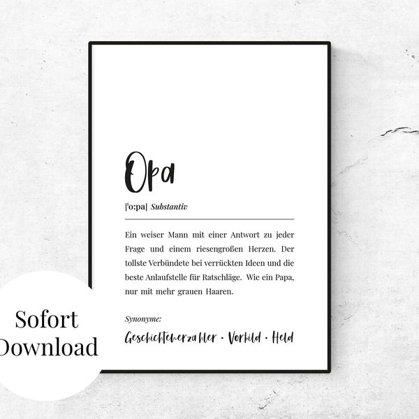 Printable Poster Karte "Opa" Definition | Art Print zum Ausdrucken Selbstdrucken, Geschenk für Großvater Opa, Geschenk zum Geburtstag, DIY