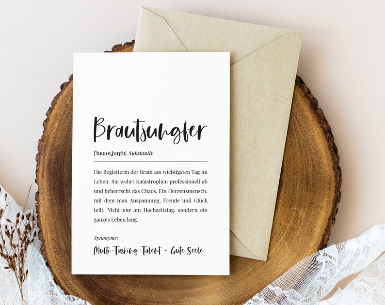 Printable Poster Karte Brautjungfer Definition Bild zum Ausdrucken