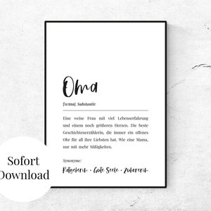 Printable Poster Karte "Oma" Definition | Art Print zum Ausdrucken Selbstdrucken, Geschenk für Großmutter, Geschenk zum Geburtstag, DIY