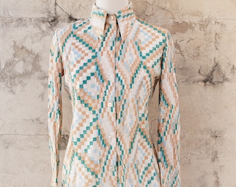 Vintage 70s Geometric Print Button-Up Shirt