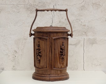 Vintage Faux Wood Ice Bucket: Bar Cart Decor (11" Tall)