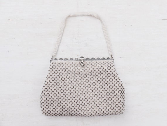 Beaded Bag / White Beaded Purse / Vintage Beaded B