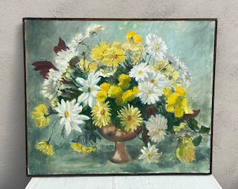 Vintage Floral Still Life Painting: Original Artwork by Gus Picker