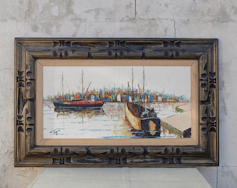 Original Signed Sailboat Painting on Canvas: Seascape Wall Art (20.5" x 32.25")