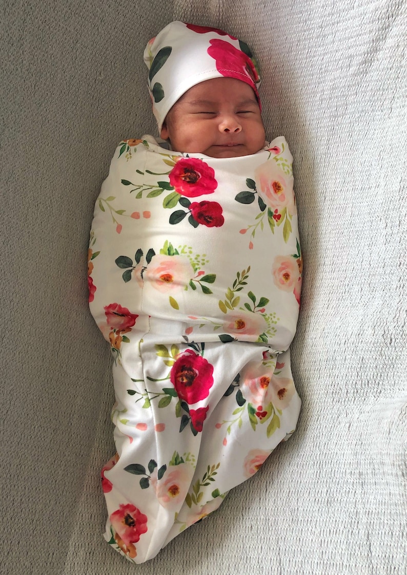 Watercolour Roses Little Bean Pod Swaddle Sack & Beanie Etsy