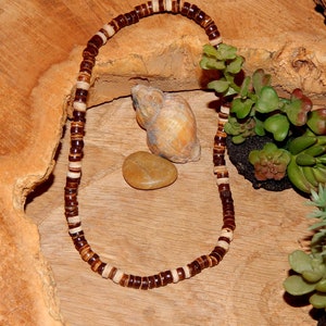 Collier ras du cou, collier de perles en bois, collier, bijoux naturels, marron, naturel, bohème, ethnique, accessoires surfeurs, unisexe, noir, sans métal, bijoux surfeurs 67