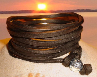 Qualitätsarmband aus Echtleder,weiches Leder,Wickelarmband,Metallperle,breites Surferarmband,schwarz,braun,naturbelassen