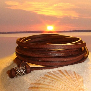 Celtic leather bracelet made of high quality leather, wrap bracelet 2 meters long, can be worn wide, soft leather