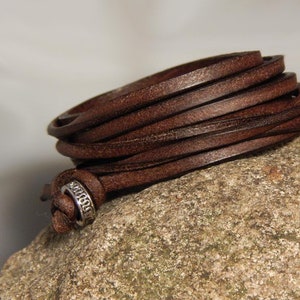 high-quality wrap bracelet in Celtic style, soft leather, metal bead, leather bracelet, surfer bracelet, unisex, black, brown, natural, 42