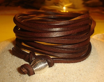 WIDE LEATHER BRACELET with spiral wire bead, surfer bracelet, wrap bracelet, metal bead, men, women, genuine leather, brown, black, natural, leather bracelet