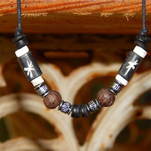 Surfer necklace made of wooden beads, bone beads, natural jewelry, metal-free, unisex, men, women, boys, girls, children, black, natural materials 55