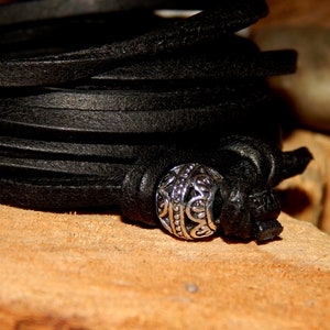 high-quality wrap bracelet made of soft leather, extra wide, metal bead, leather bracelet, surfer bracelet, unisex, black, brown, natural, 38