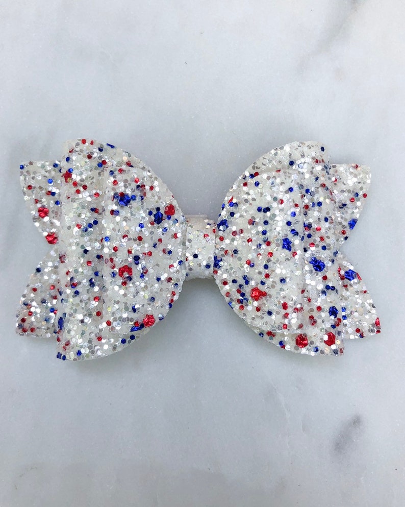 Baby Headband July Glitter Bow 4th of July Hair Bow Toddler Bow Red White and Blue Glitter Hair Bow 4th of July Glitter Hair Bow