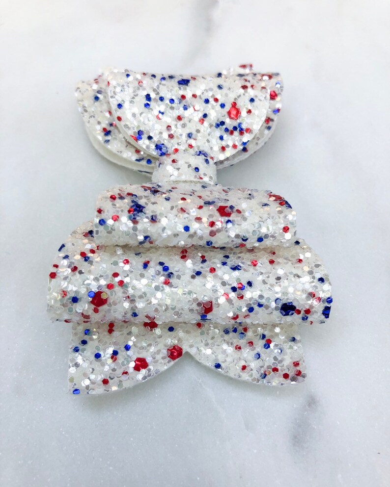 Baby Headband July Glitter Bow 4th of July Hair Bow Toddler Bow Red White and Blue Glitter Hair Bow 4th of July Glitter Hair Bow